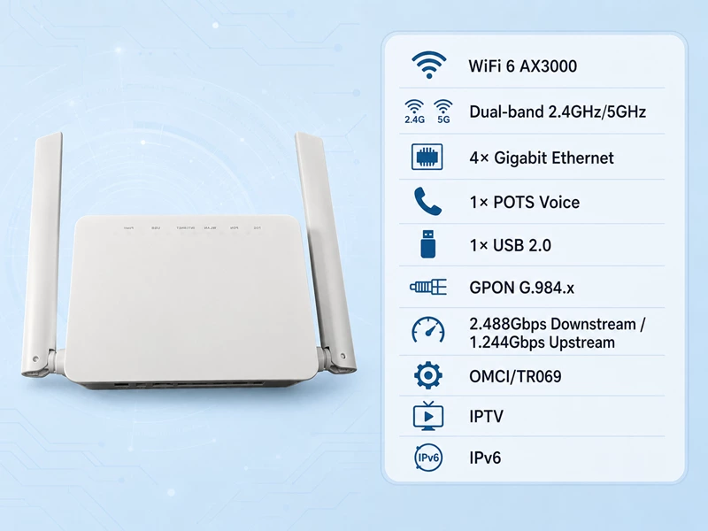 Двухдиапазонный оптический терминал HS8145X6 с поддержкой GPON, Wi-Fi 6 (AX3000) и гигабитными портами