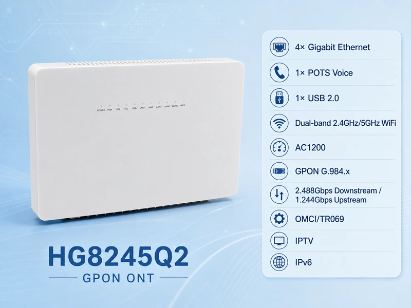 Высокоскоростной двухдиапазонный оптический терминал HG8245Q2 с поддержкой GPON, Wi-Fi AC2200 и гигабитными портами