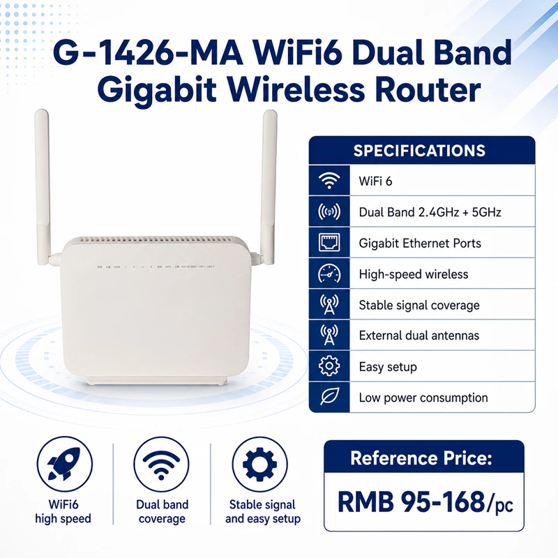 Wi-Fi 6 роутер G-1426-MA, двухдиапазонный гигабитный беспроводной маршрутизатор 2.4 ГГц / 5 ГГц, 4 порта LAN, внешние антенны, высокая скорость до 1800 Мбит/с