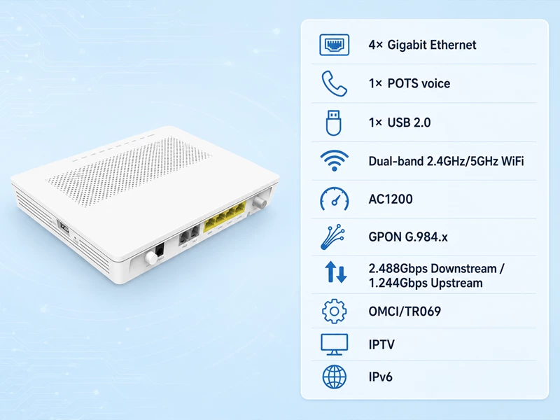 Гигабитный оптический терминал EG8242H с поддержкой GPON, гигабитными портами и RF-интерфейсом для CATV