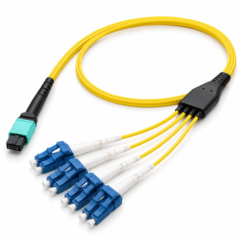 Оптический breakout-кабель MPO-4x6 LC/UPC Duplex, одномодовый OS2 (9/125 мкм), 8/12 волокон, LSZH, для ЦОД и телекоммуникационных сетей